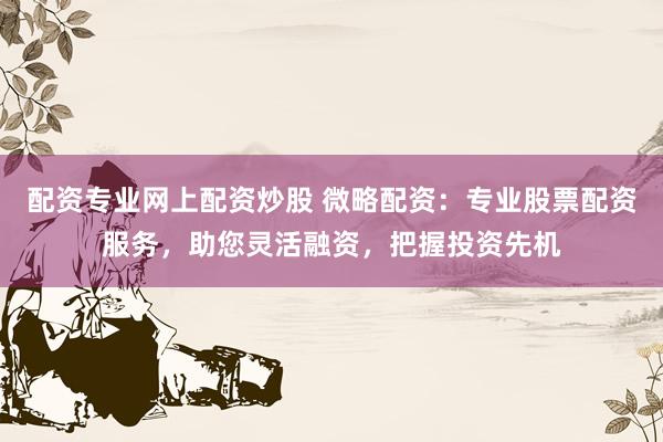 配资专业网上配资炒股 微略配资：专业股票配资服务，助您灵活融资，把握投资先机