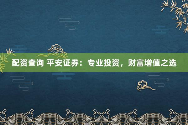 配资查询 平安证券：专业投资，财富增值之选