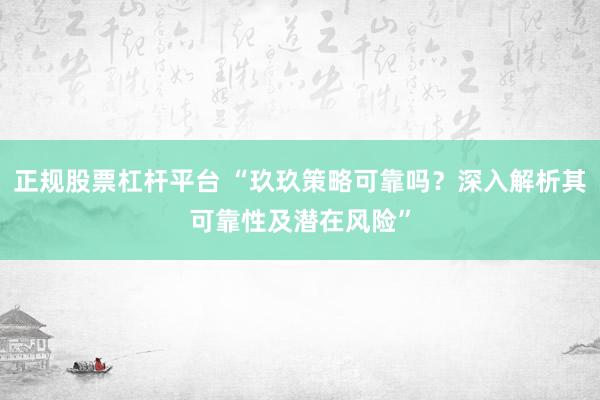 正规股票杠杆平台 “玖玖策略可靠吗？深入解析其可靠性及潜在风险”