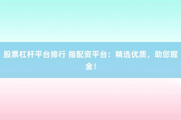 股票杠杆平台排行 指配资平台：精选优质，助您掘金！