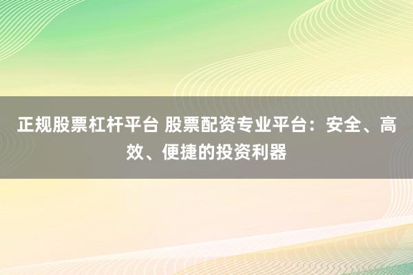 正规股票杠杆平台 股票配资专业平台：安全、高效、便捷的投资利器