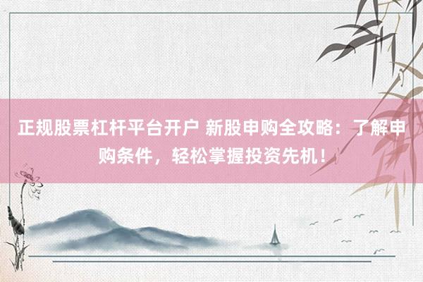 正规股票杠杆平台开户 新股申购全攻略：了解申购条件，轻松掌握投资先机！