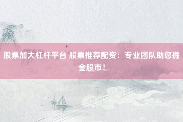 股票加大杠杆平台 股票推荐配资：专业团队助您掘金股市！
