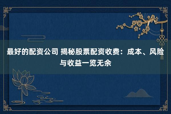 最好的配资公司 揭秘股票配资收费：成本、风险与收益一览无余
