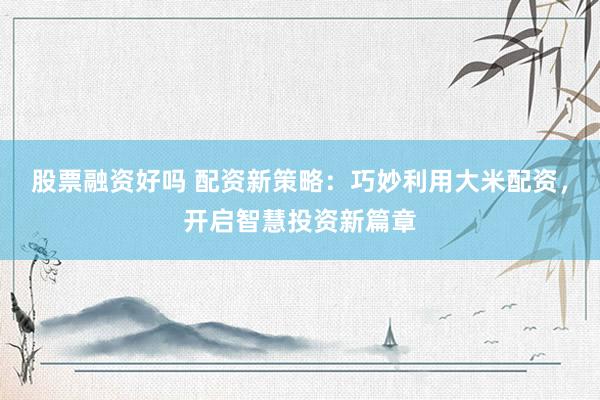 股票融资好吗 配资新策略：巧妙利用大米配资，开启智慧投资新篇章