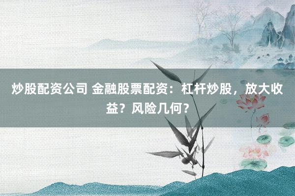 炒股配资公司 金融股票配资：杠杆炒股，放大收益？风险几何？
