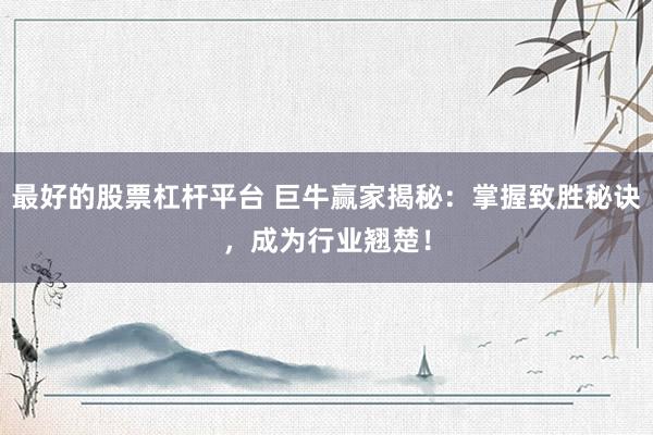 最好的股票杠杆平台 巨牛赢家揭秘：掌握致胜秘诀，成为行业翘楚！
