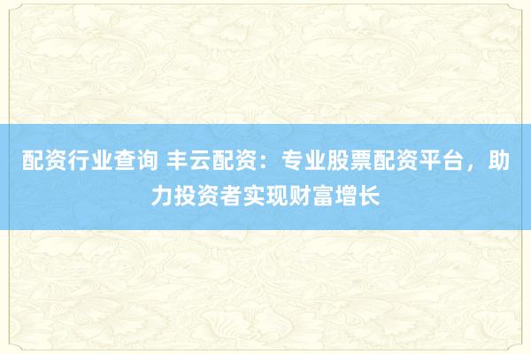 配资行业查询 丰云配资：专业股票配资平台，助力投资者实现财富增长