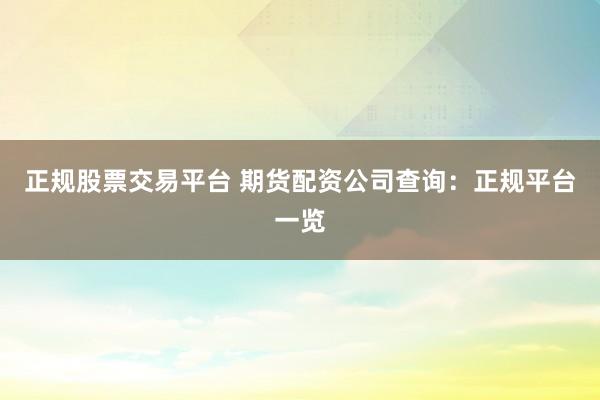 正规股票交易平台 期货配资公司查询：正规平台一览