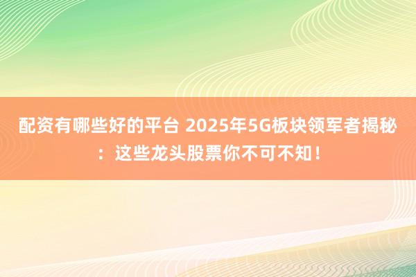 配资有哪些好的平台 2025年5G板块领军者揭秘：这些龙头股票你不可不知！